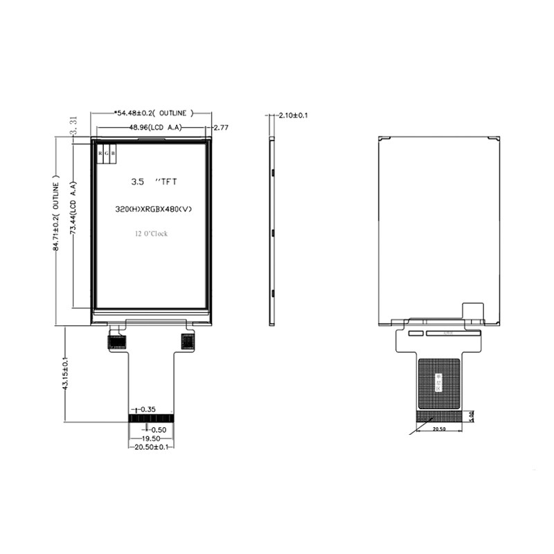 Polcd 320x480 Spi 3.5 ইঞ্চি LCD ডিসপ্লে প্যানেল 450cd/m2 বাণিজ্যিক জন্য