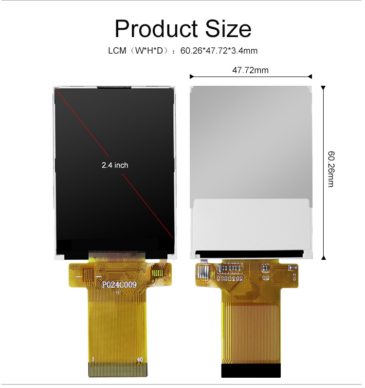 মিনি ভিডিও ক্যামেরার জন্য 2.4 ইঞ্চি TFT LCD স্ক্রীন ডিসপ্লে, ILI9341V 24pin SPI LCD মডিউল