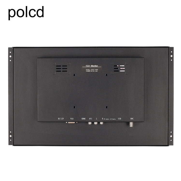 Polcd মেটাল ওয়াল মাউন্টেড এমবেডেড 15.6 ইঞ্চি LCD মনিটর ইন্ডাস্ট্রিয়াল IPS HDMI VGA পোর্ট