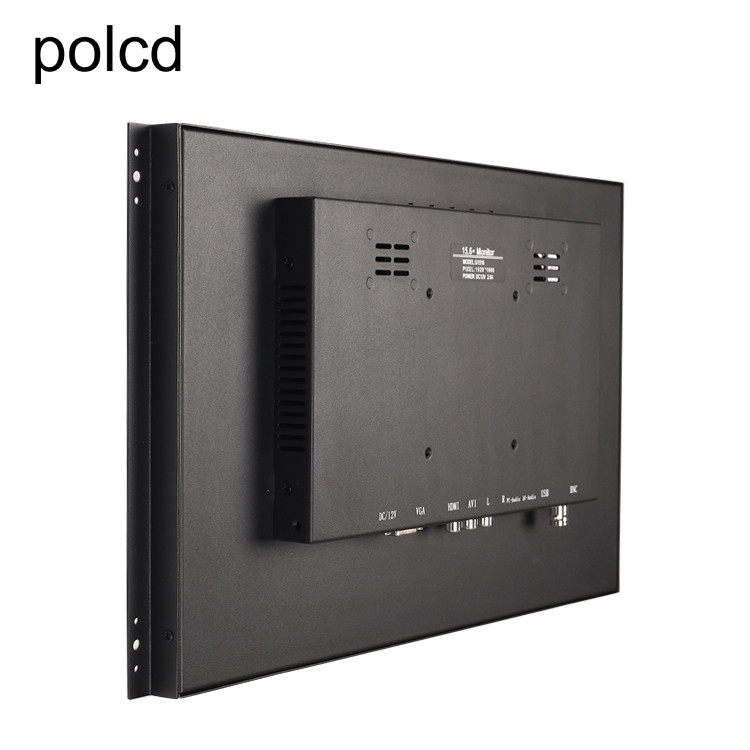 Polcd মেটাল ওয়াল মাউন্টেড এমবেডেড 15.6 ইঞ্চি LCD মনিটর ইন্ডাস্ট্রিয়াল IPS HDMI VGA পোর্ট