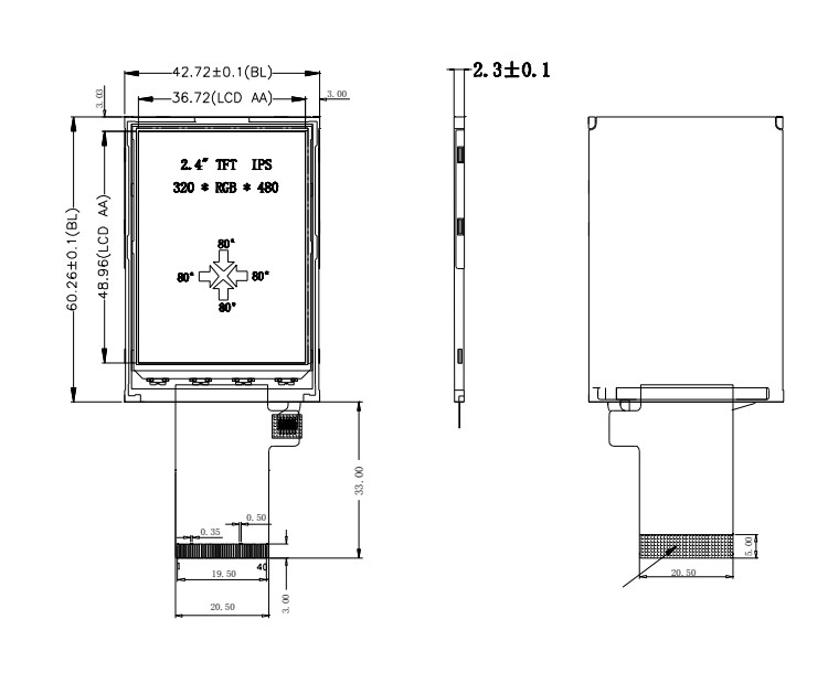 Polcd 350 Nit 2.4 ইঞ্চি Tft টাচ স্ক্রীন 240x320 48.96mm MCU RGB ইন্টারফেস LCD ডিসপ্লে