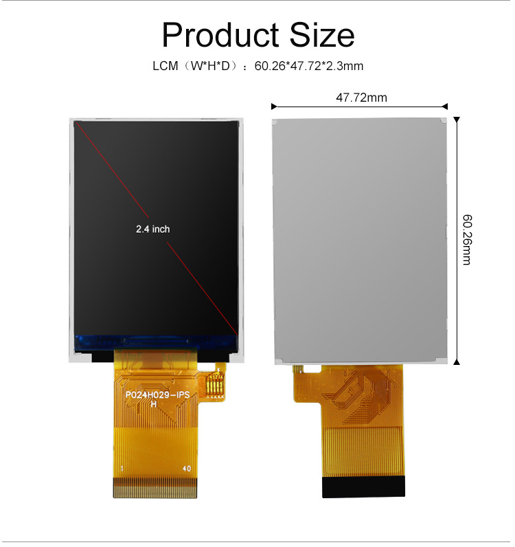 Polcd 350 Nit 2.4 ইঞ্চি Tft টাচ স্ক্রীন 240x320 48.96mm MCU RGB ইন্টারফেস LCD ডিসপ্লে
