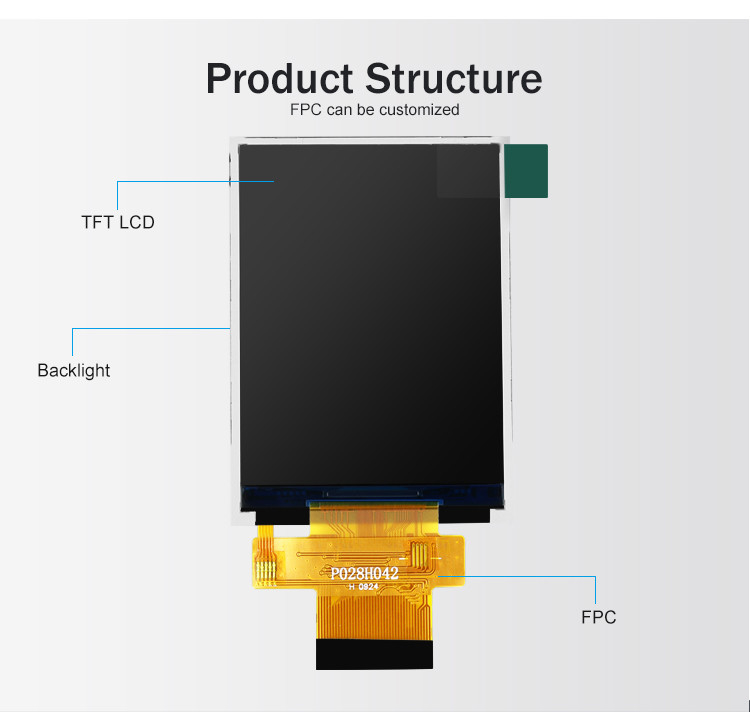 Polcd MCU 8 বিট 2.8 Lcd মডিউল 57.6Mm টাচ স্ক্রীন ডিসপ্লে মডুল 12 0'CLOCK