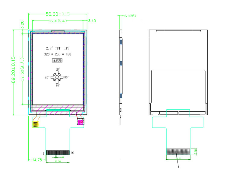Polcd MCU 9 BIT 2.8 ইঞ্চি Lcd Tft ডিসপ্লে 240X320 Tft রঙিন স্ক্রীন বাণিজ্যিক