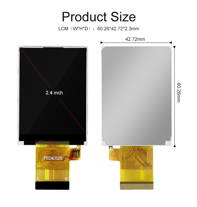Polcd ST7789V 2.4 ইঞ্চি Tft ডিসপ্লে 12 0'CLOCK 240x320 Tft LCD প্যানেল স্ক্রিন