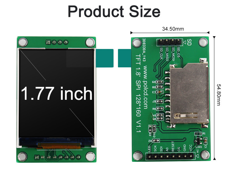 Polcd ST7262 1.77 ইঞ্চি 24 বিট Lcd 128X160 TFT টাচ স্ক্রীন 300 Nit