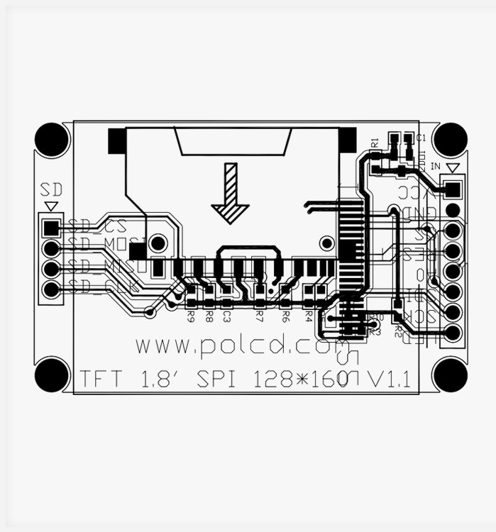 Polcd ST7262 1.77 ইঞ্চি 24 বিট Lcd 128X160 TFT টাচ স্ক্রীন 300 Nit