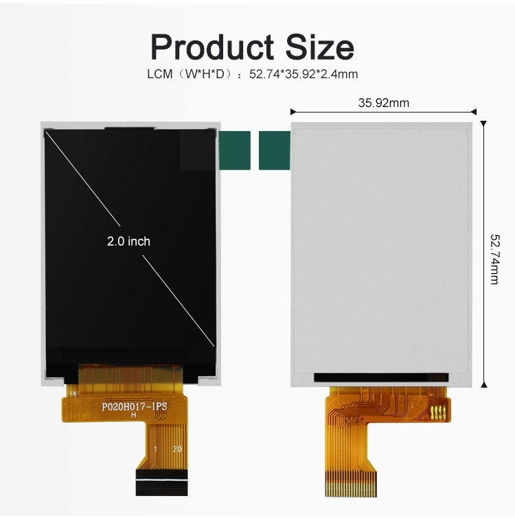 Polcd MCU 8 BIT 2 ইঞ্চি Tft ডিসপ্লে 30.6mm IPS TFT LCD ডিসপ্লে