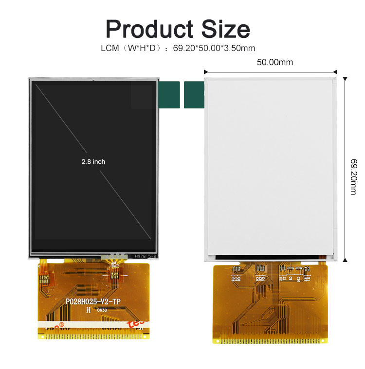 Polcd 2.8 ইঞ্চি ফুল ভিউয়িং অ্যাঙ্গেল TFT LCD টাচ স্ক্রিন সূর্যালোক পাঠযোগ্য IPS প্যানেল