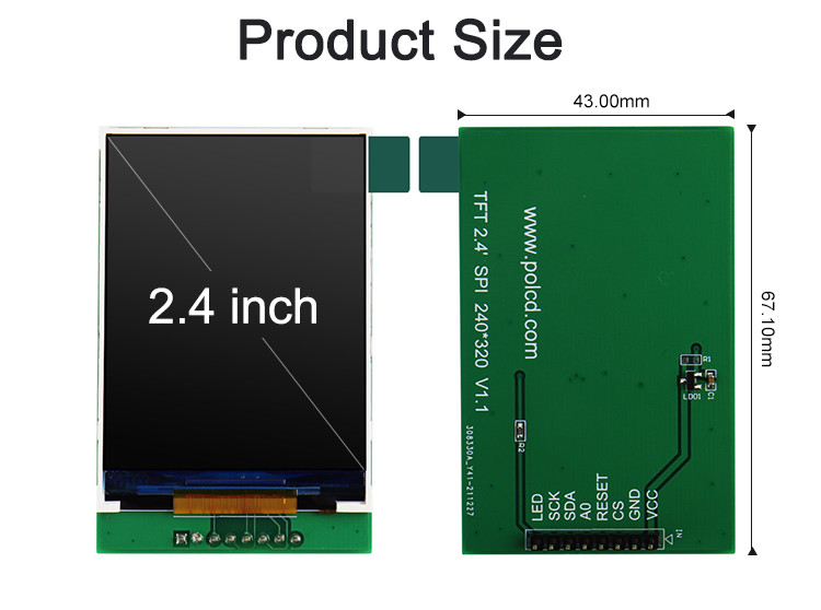 Polcd RoHS কালার 262K Lcd Tft 2.4 ইঞ্চি ST7789V2 Tft টাচ প্যানেল