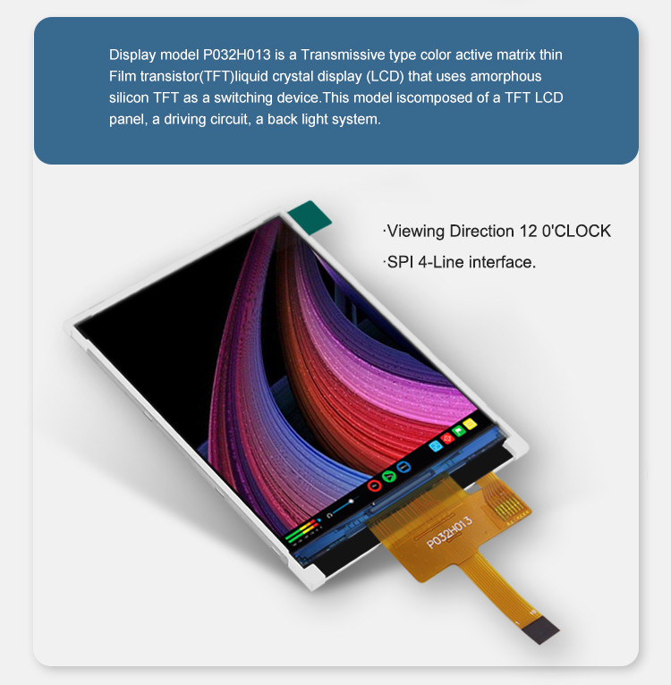 Polcd ST7789V 3.2 ইঞ্চি Tft Lcd কালার 262K TFT LCD ডিসপ্লে 48.6mm 12 0'CLOCK