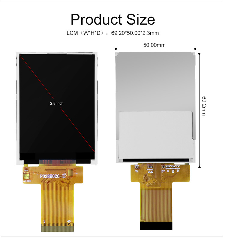 Polcd 12 0'CLOCK 240x320 2.8 ইঞ্চি Ili9341v 16 বিট TFT টাচ স্ক্রীন