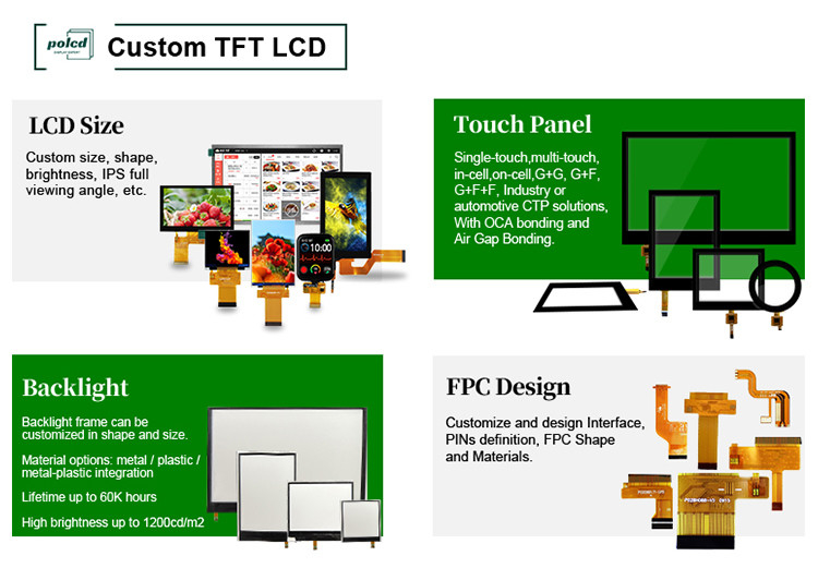 Polcd 240x320 LED ব্যাকলিট Tft এলসিডি ডিসপ্লে 2.4 ইঞ্চি এলসিএম 260 নাইট উজ্জ্বলতা এলসিএম প্যানেল
