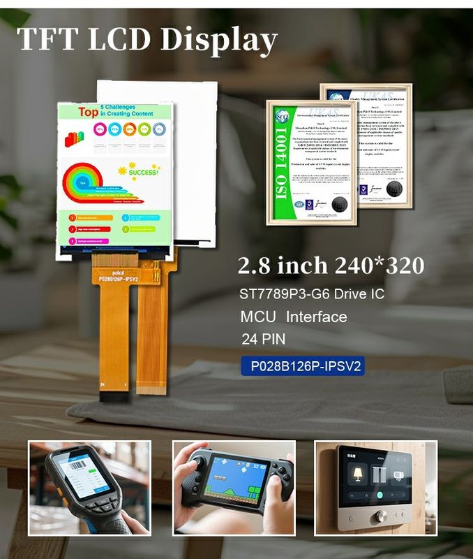 Polcd 2.8 ইঞ্চি এলসিডি স্ক্রিন 240x320 এমসিইউ ইন্টারফেস ওয়াইড ভিউ অ্যাঙ্গেল টিএফটি ট্রান্সফ্লেক্টিভ এলসিডি মডিউল ST7789P3-G6 সহ