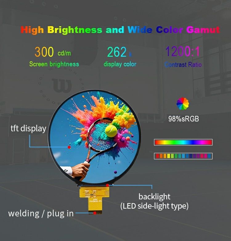 Polcd 4.0'' সার্কেল প্যানেল এলসিডি মডিউল 720*720 ST7703 আইপিএস ভিউ এঙ্গেল এমআইপিআই ইন্টারফেস গোলাকার টিএফটি ডিসপ্লে