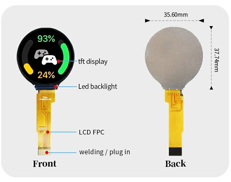 Polcd ১.২৮ ইঞ্চি ১.২৮' গোলাকার রঙের বৃত্তাকার টিএফটি ডিসপ্লে ২৪০x২৪০ এলসিডি GC9A01 ড্রাইভার আইপিএস এলসিডি মডিউল