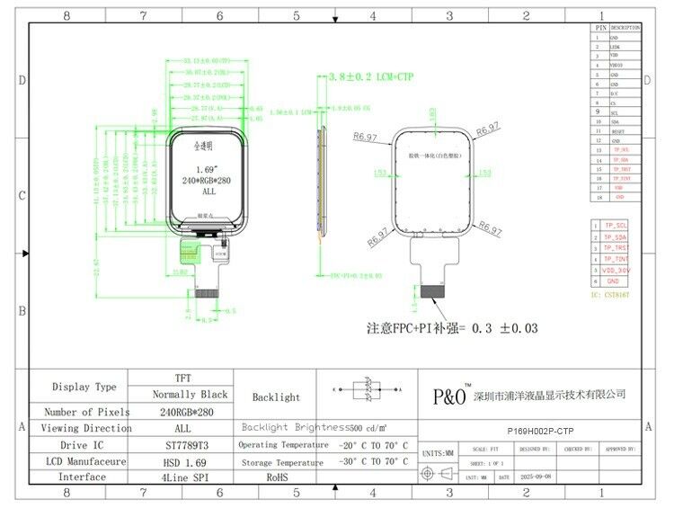 Polcd 1.69 ইঞ্চি 240x240 Ips Lcd ST7789V ছোট Lcd টাচ স্ক্রীন 4 লাইন SPI