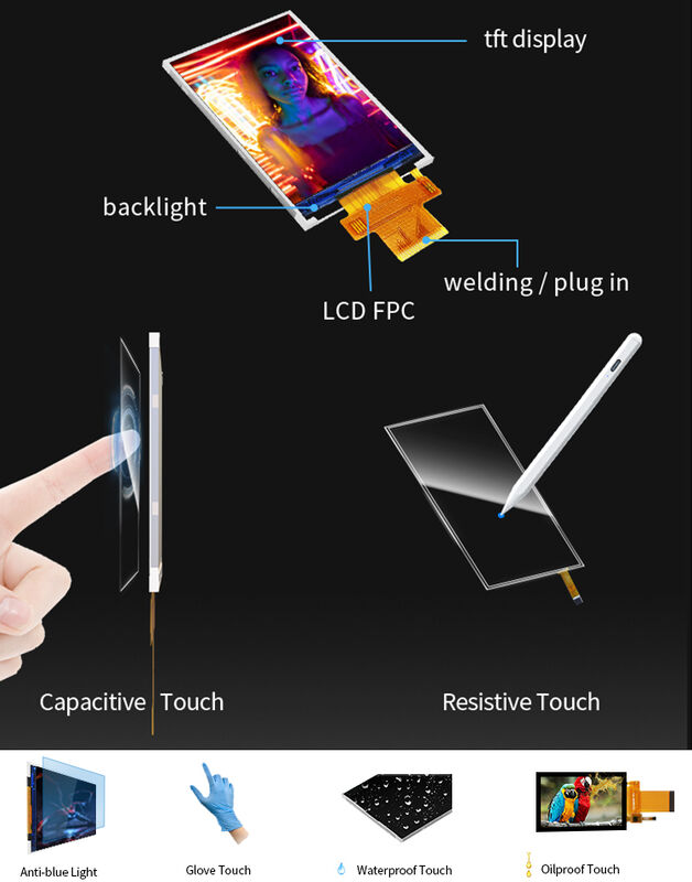 Polcd 18 পিন 2.4 Spi Tft Lcd ডিসপ্লে ST7789V2 Tft টাচ স্ক্রিন ডিসপ্লে