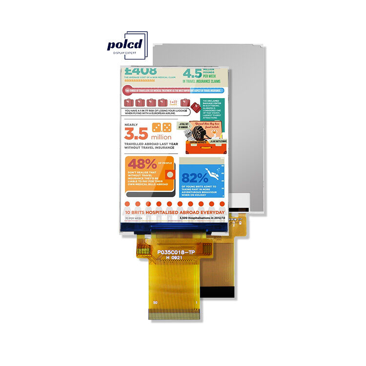 Polcd ILI9488 ডিসপ্লে Tft Lcd 12 0'CLOCK 3.5 Tft Lcd রাস্পবেরি পাই 48.96 মিমি