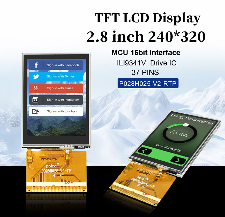 Polcd 240x320 রেজোলিউশন 37 পিন TFT LCD ILI9341V ড্রাইভ ic 2.8 ইঞ্চি টাচ স্ক্রীন