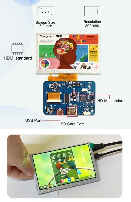 Polcd ইন্ডাস্ট্রিয়াল গ্রেড 4.3 5 ইঞ্চি LCD ডিসপ্লে মডিউল 800x480 রেজোলিউশন H-DM-I ইন্টারফেস ড্রাইভার বোর্ড