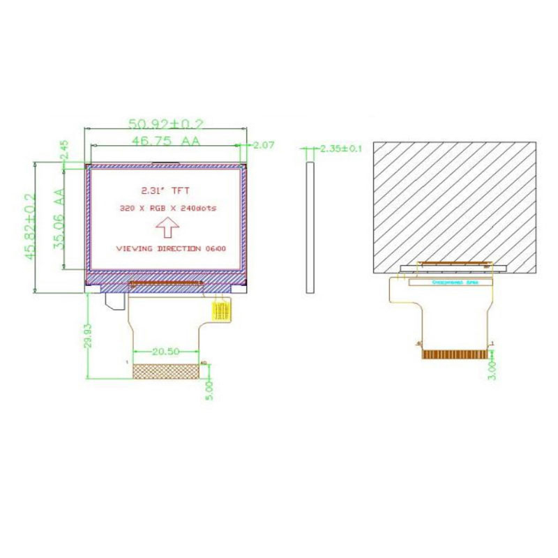 Polcd 8080 MCU 16 বিট 320 X 240 ডিসপ্লে ILI9342C মেডিকেল এলসিডি ডিসপ্লে 300 নিট