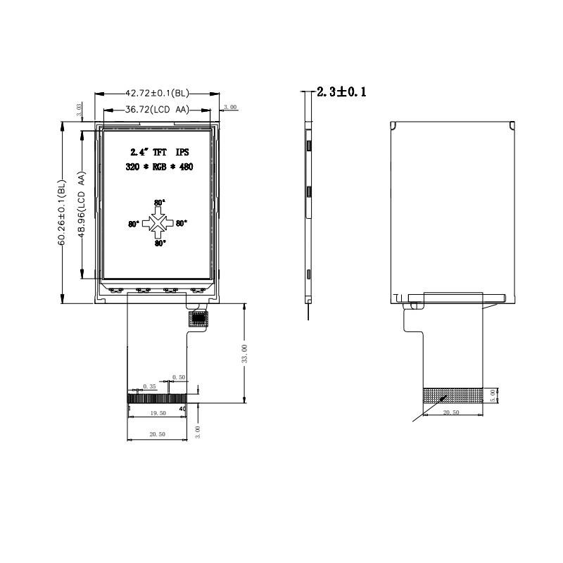 Polcd 350 Nit Tft টাচ স্ক্রীন 2.4 ইঞ্চি 16 বিট Lcd ডিসপ্লে ISO9001