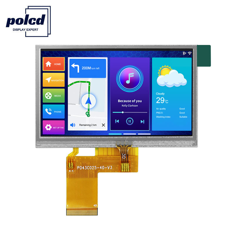 Polcd ILI6485 480x272 Tft Lcd ডিসপ্লে 4.3 ইঞ্চি TFT প্রতিরোধী টাচ স্ক্রীন 40 পিন
