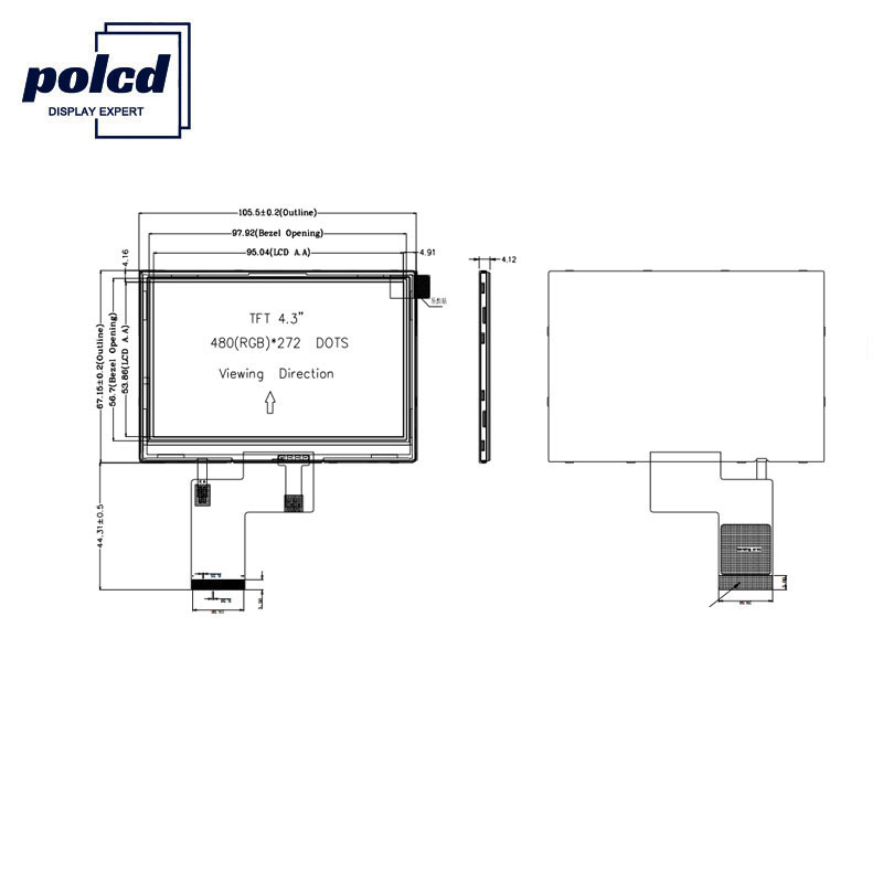 Polcd 4.3 ইঞ্চি 480x272 Tft Lcd ডিসপ্লে RGB 24 বিট টাচ স্ক্রীন Lcd ডিসপ্লে
